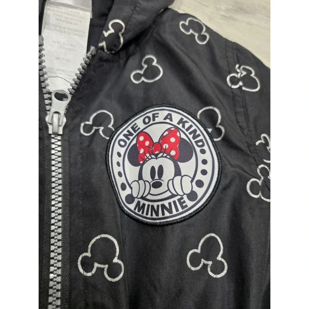 Disney Minnie Mouse Girls Black Hooded Windbreaker Jacket 3D Ears Bow Size 8